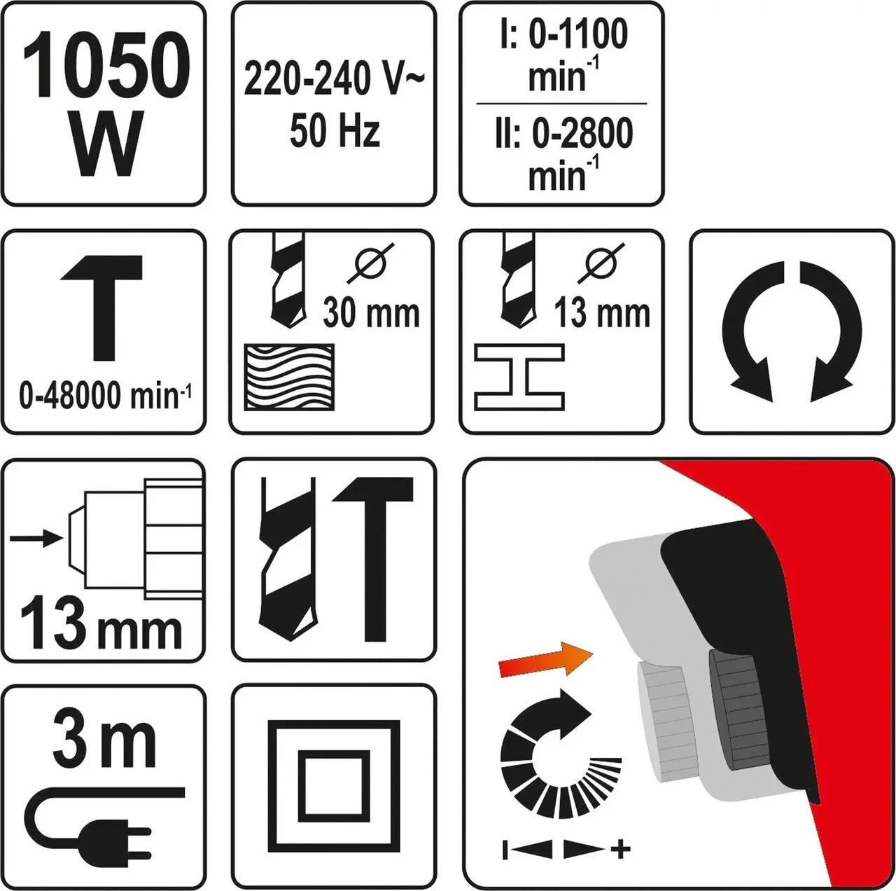 Дрель ударная YATO YT-82044  1050 Вт
