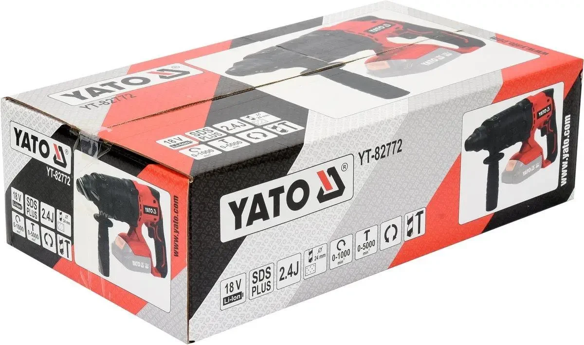 Перфоратор аккумуляторный YATO YT-82772 (SDS+ Li-Ion 18В,J=2.4 Дж,Ø≤24 мм(бет) БЕЗ АККУМУЛЯТОРА)