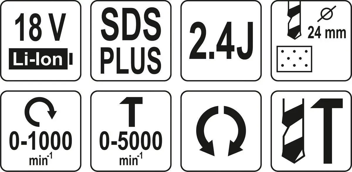 Перфоратор аккумуляторный YATO YT-82772 (SDS+ Li-Ion 18В,J=2.4 Дж,Ø≤24 мм(бет) БЕЗ АККУМУЛЯТОРА)