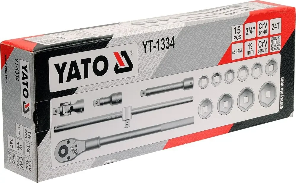 Набір головок торцевих YATO YT-1334, 3/4