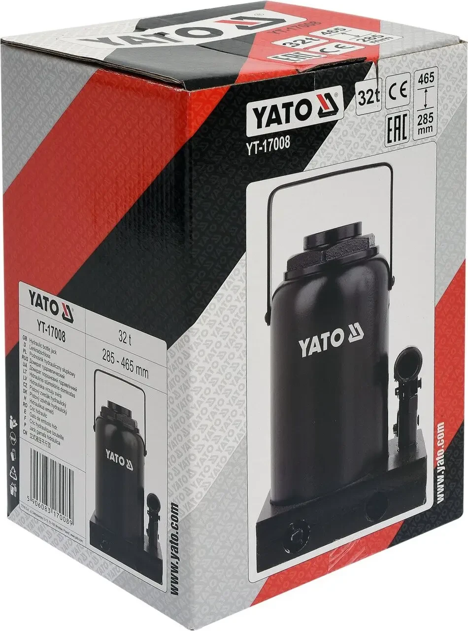 Домкрат гідравлічний пляшковий YATO YT-17008, 32 т 285-465 мм