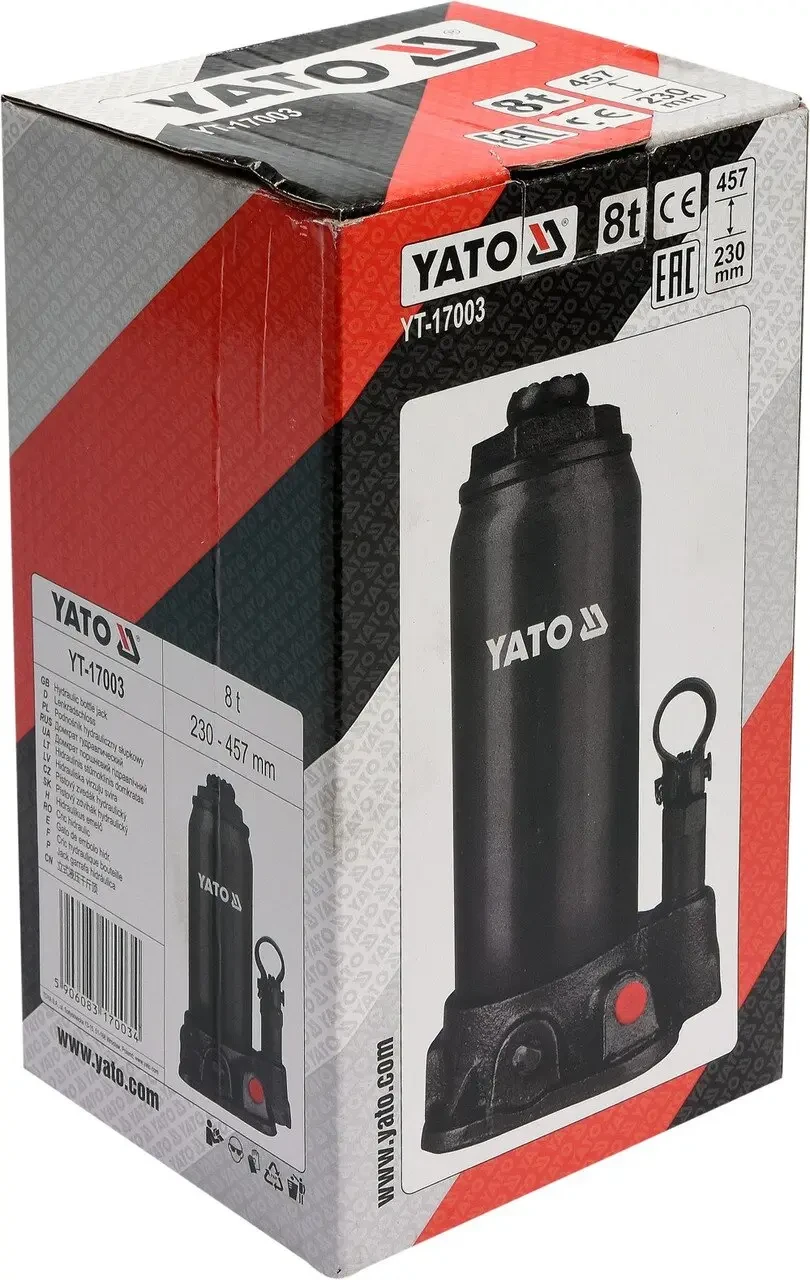 Домкрат гідравлічний пляшковий YATO YT-17003, 8 т 230-457 мм