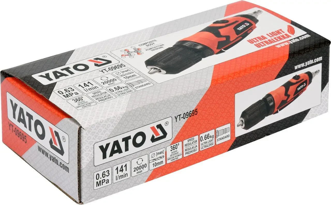 Дрель прямая пневматическая YATO YT-09695, 1/4