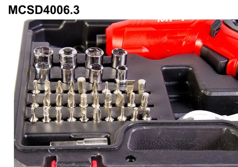 Отвертка аккумуляторная поворотная MPT MCSD4006.3, 4V, Li-ion,1.5 Ач, 250 об/мин,3.5 Нм, реверс,USB, кейс