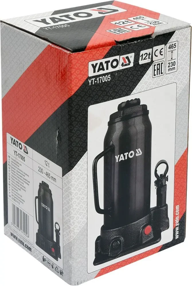 Домкрат гідравлічний пляшковий YATO YT-17005, 12 т 230-465 мм