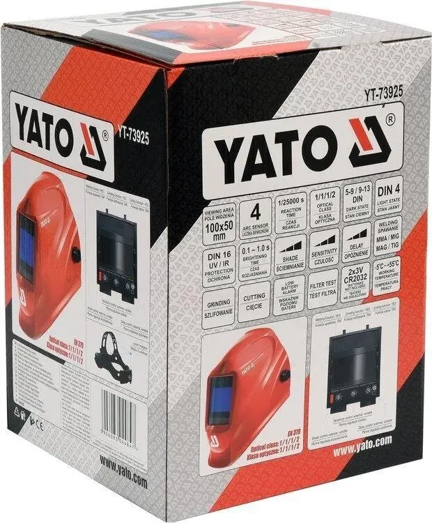 Маска зварювальника з автозатемненным світлофільтром YATO 100 х 50 мм