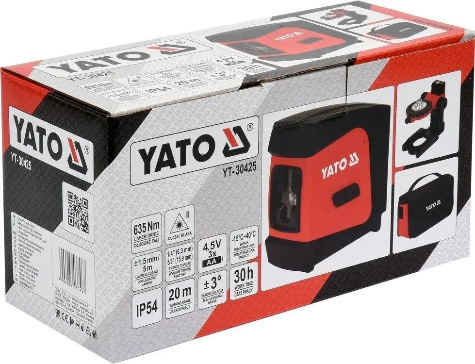 Нівелір лазерний стяжка YATO YT-30425, дальність - 20 м, точність- ±1.5 мм / 5 м