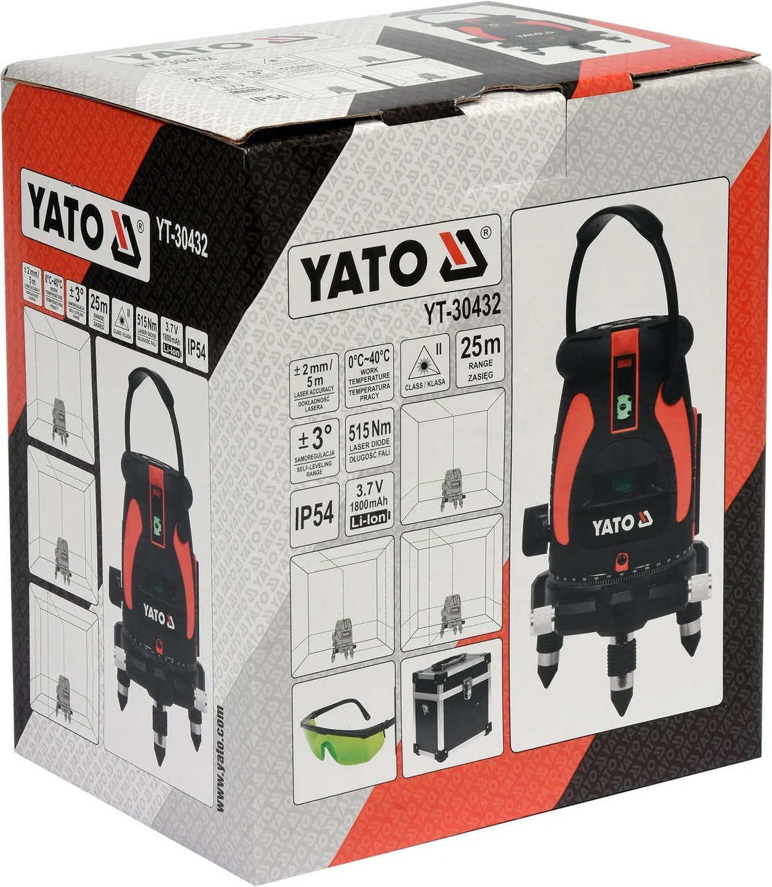 Нівелір лазерний YATO YT-30432, Li-Ion 3.7 В 1.8 Ач дальність - 25 м + ящик