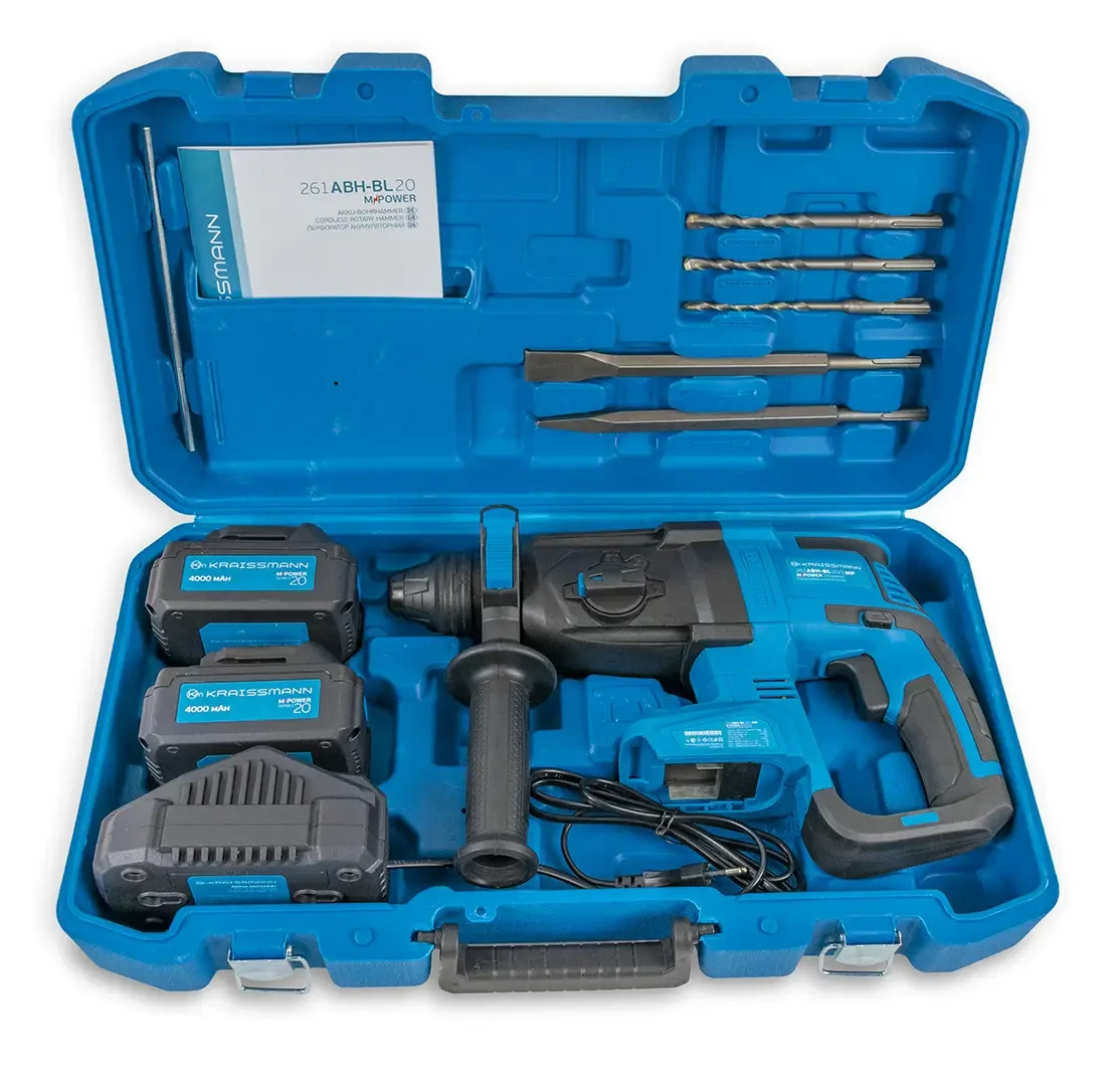 Перфоратор аккумуляторный KRAISSMANN 261 ABH-BL 20/2 MP (2 АКБ 20В, 4 А*ч, кейс, M-POWER series 20)