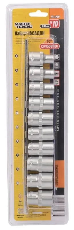 Набор насадок торцевых шестигранных MasterTool 78-1210, CrV 1/2