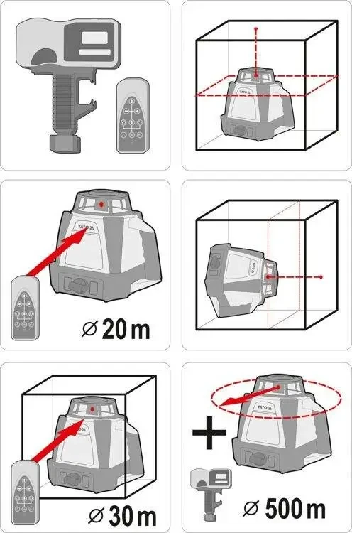Нівелір лазерний ротаційний стяжка YATO YT-30430, дальність - 20/30/400 м (з датчиком)