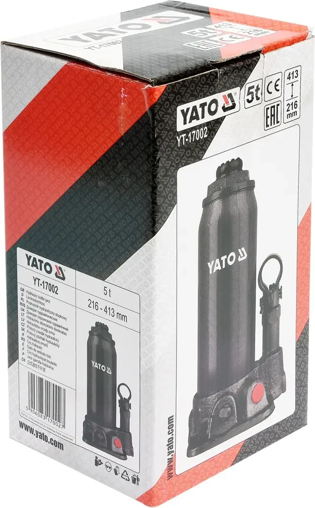 Домкрат гідравлічний пляшковий YATO YT-17002,  5 т 216-413 мм