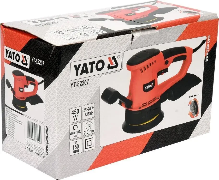 Эксцентриковая шлифмашина YATO YT-82207; 230 В, 450 Вт, платформа- Ø= 150 мм