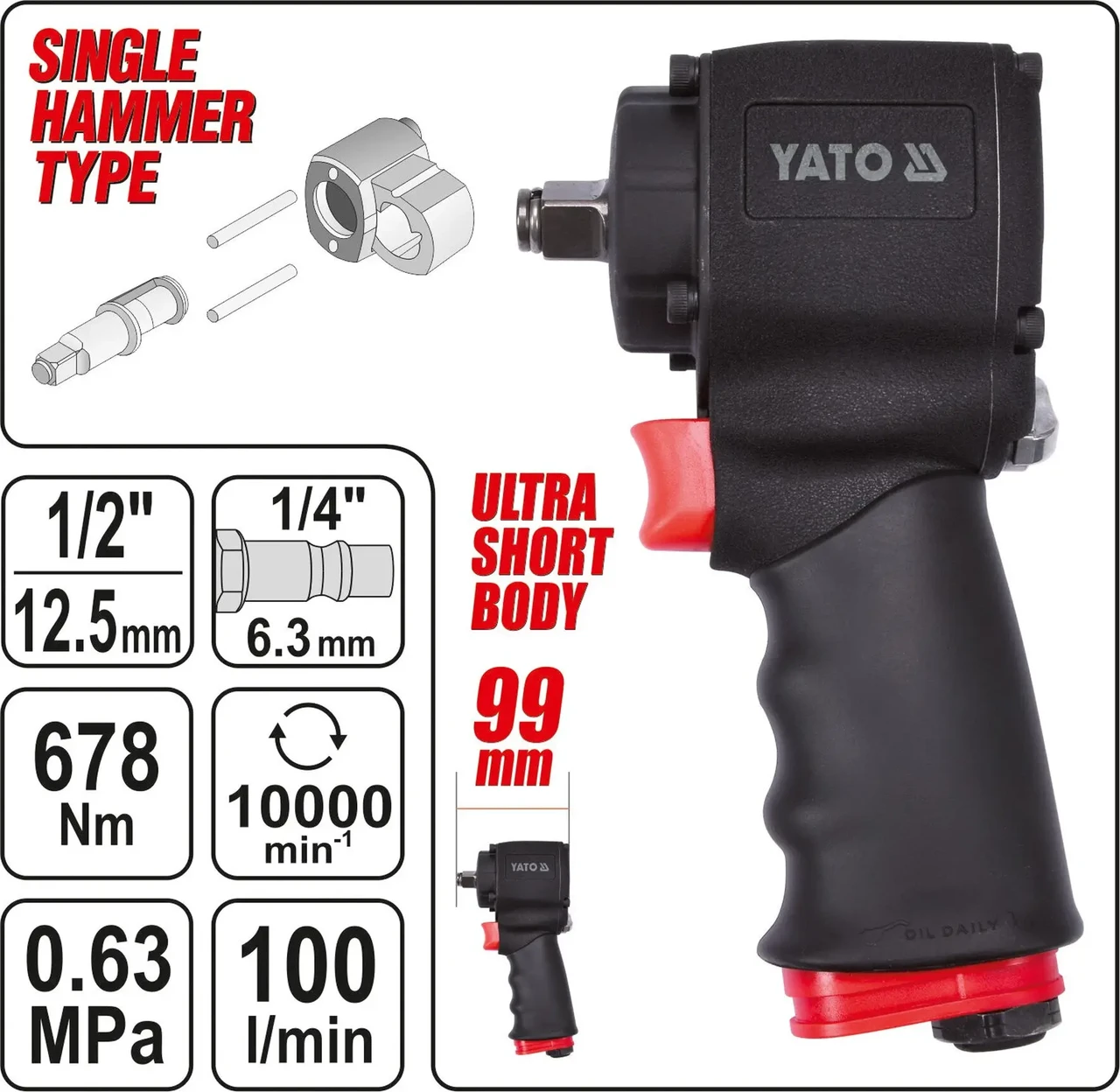 Гайковерт пневматичний ударний YATO YT-09512  1/2