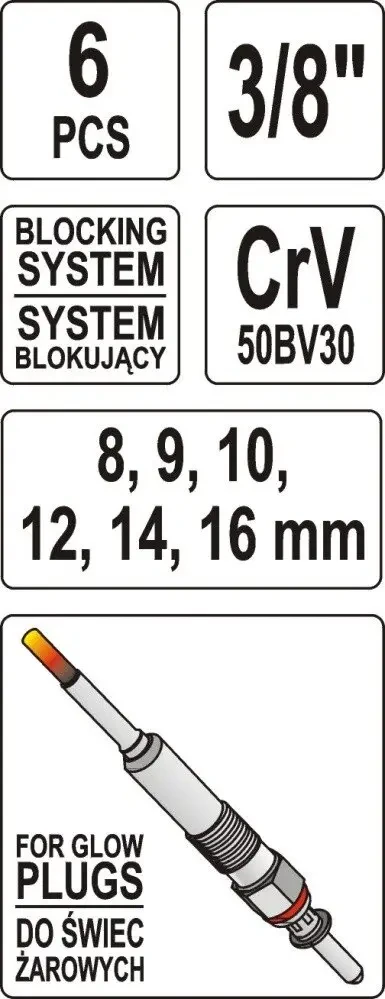 Набор ключей для свечей накала YATO YT-0534, 3/8