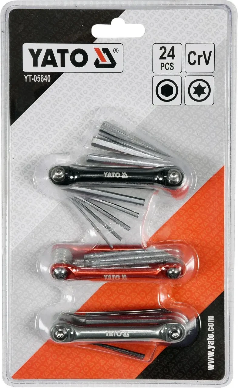 Набір шестигранних ключів YATO YT-05640, HEX H1.5-H8 TORX T6-T25 24 шт.