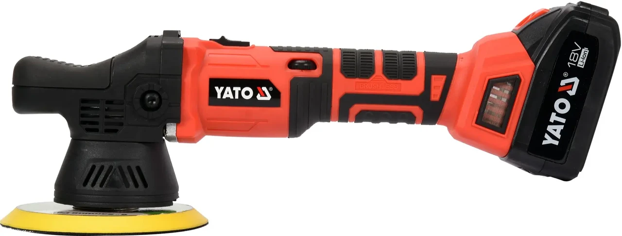 Полировальная эксцентриковая бесщеточная шлифмашина YATO YT-82920 (18 В, 3 Ач, 1500-5000 об/мин, 150 мм)