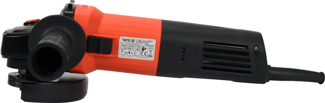 Шліфмашина кутова YATO YT-82098: P= 1400 Вт, диск Ø= 125 мм, 3000 - 12000 об/хв