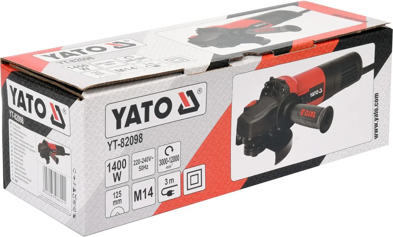 Шліфмашина кутова YATO YT-82098: P= 1400 Вт, диск Ø= 125 мм, 3000 - 12000 об/хв