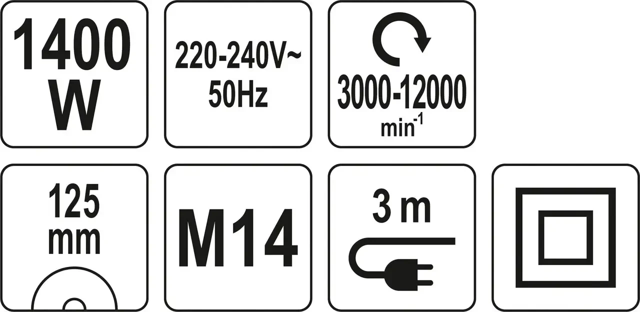 Шліфмашина кутова YATO YT-82098: P= 1400 Вт, диск Ø= 125 мм, 3000 - 12000 об/хв