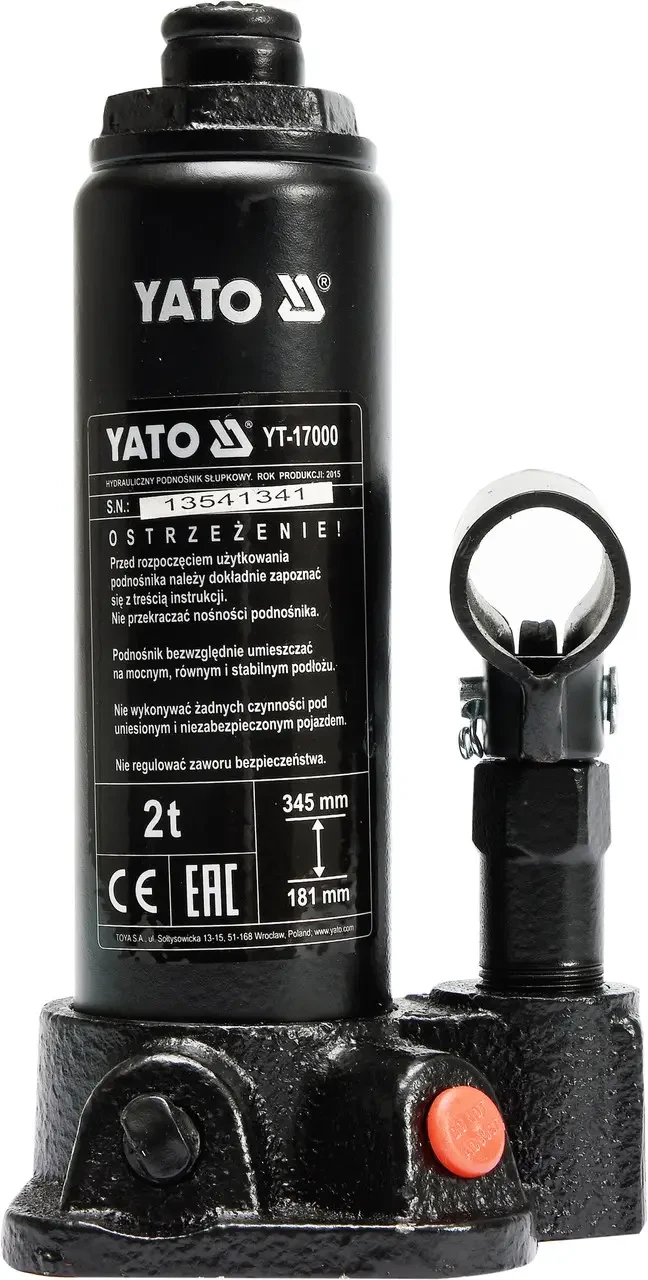 Домкрат гідравлічний пляшковий YATO YT-17000, 2 т 181-345 мм