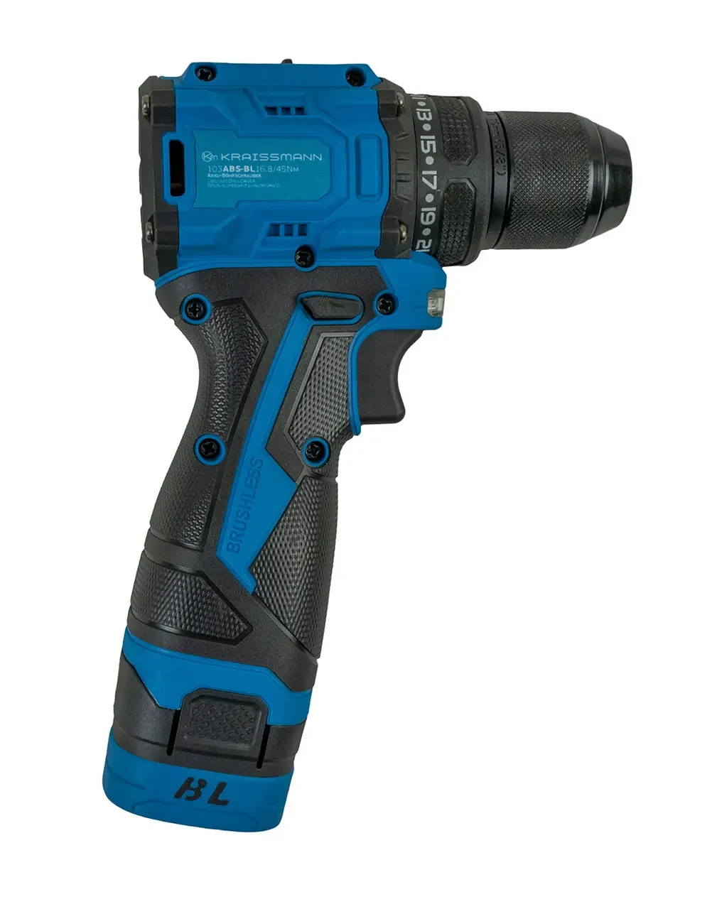 Шуруповерт аккумуляторный бесщеточный KRAISSMANN 103 ABS-BL (16,8 В, 45 Н*м, кейс)