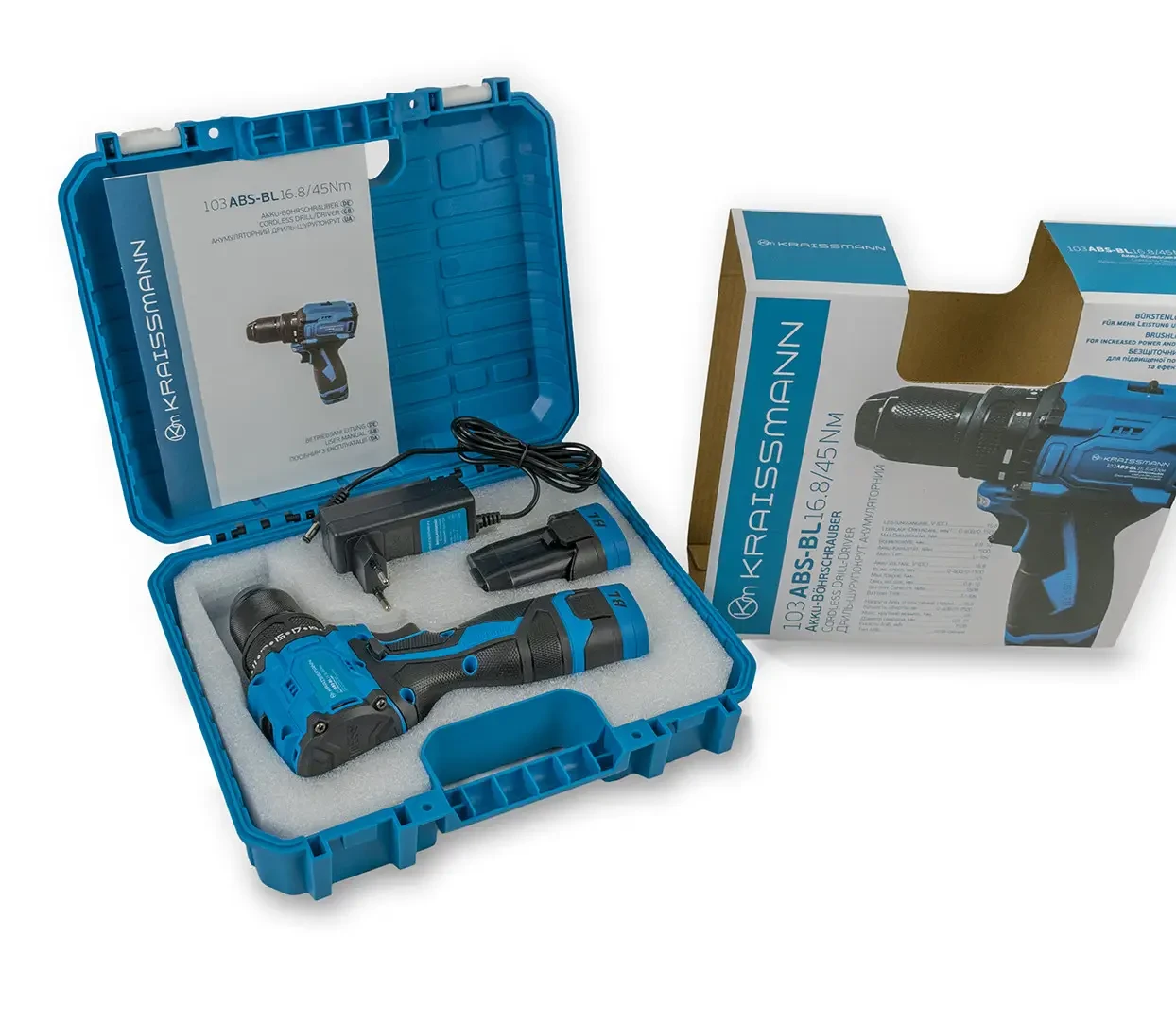 Шуруповерт аккумуляторный бесщеточный KRAISSMANN 103 ABS-BL (16,8 В, 45 Н*м, кейс)