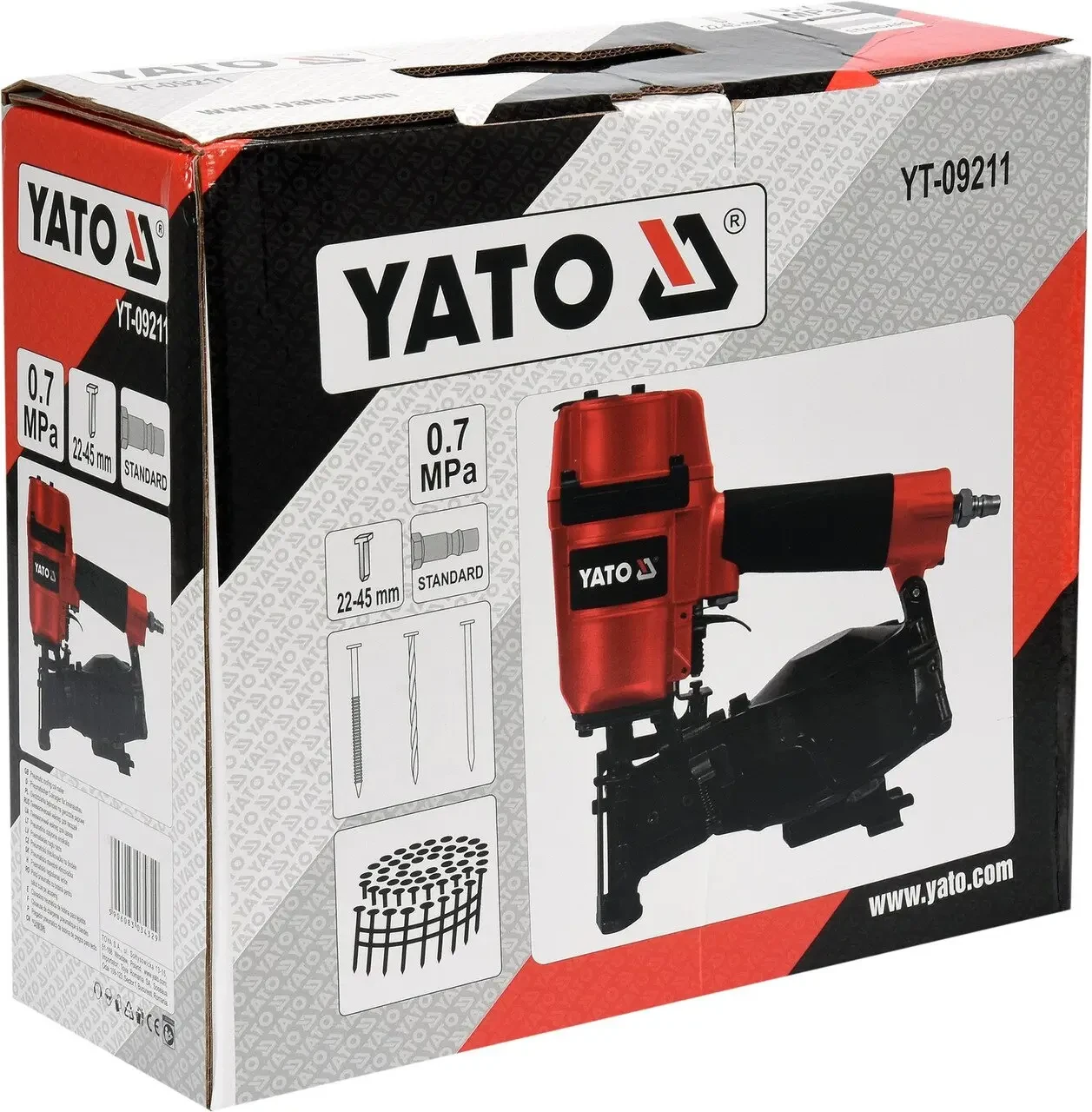Степлер гвоздезабивной пневматический барабанный YATO YT-09211 для гвоздей 22-45 х 3.05 мм