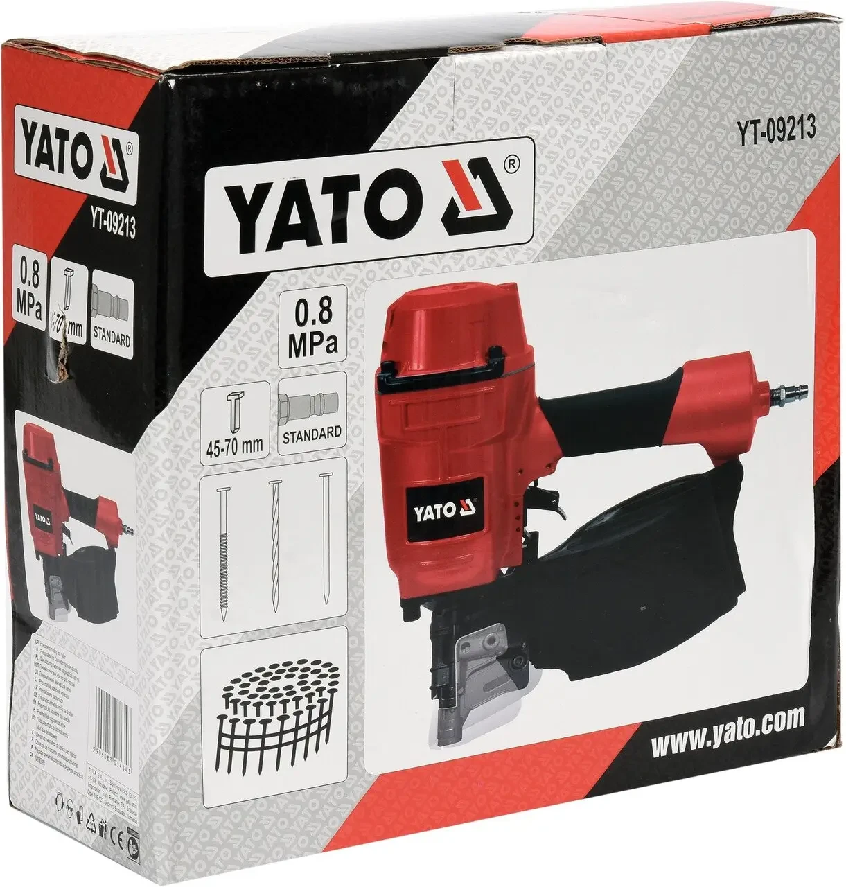 Степлер гвоздезабивной пневматический барабанный YATO YT-09213 для гвоздей 45-70 х 2.3-2.9 мм