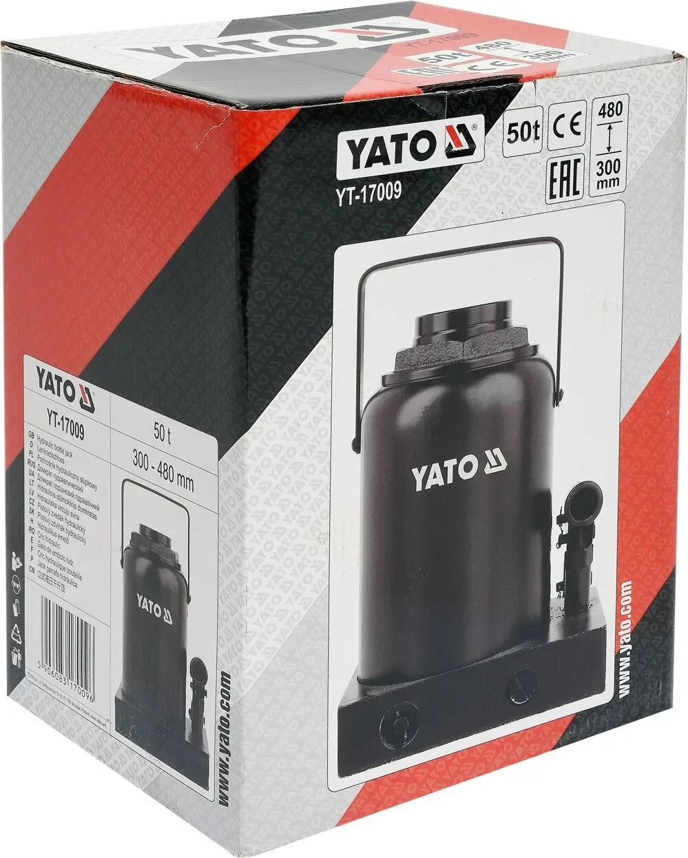 Домкрат гідравлічний пляшковий YATO YT-17009, 50 т 300-480 мм