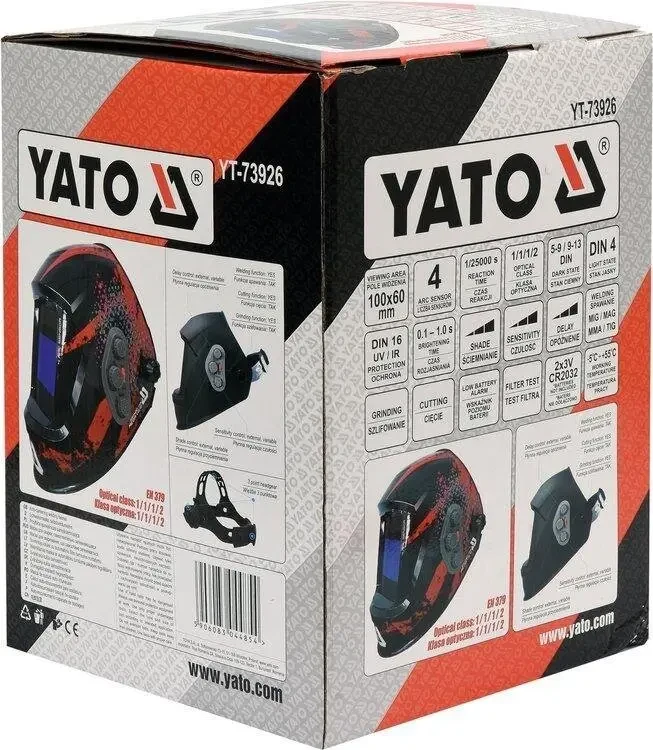 Маска зварювальника з автозатемненным світлофільтром 100 х 60 мм YATO YT-73926