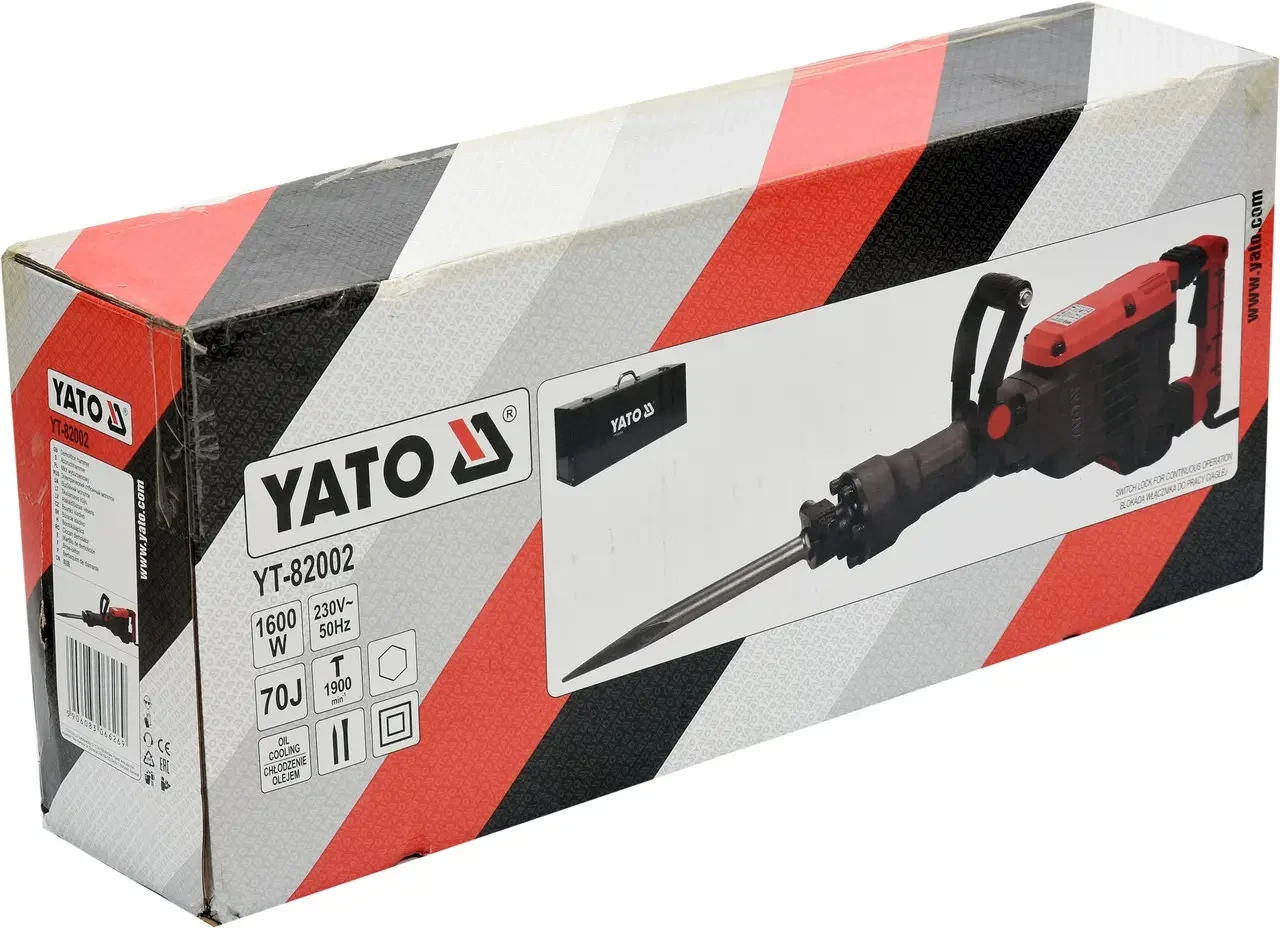 Отбойный молоток сетевой YATO YT-82002: 230V, 1600 Вт, F= 70 Дж с масляным охлаждением; + 2 пики