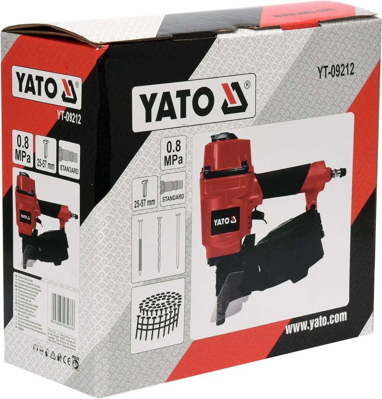Степлер гвоздезабивной пневматический барабанный YATO YT-09212 для гвоздей 25-57 х 2.1-2.3 мм