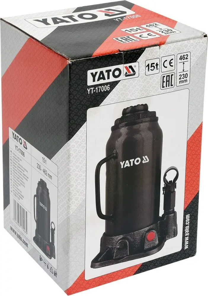 Домкрат гідравлічний пляшковий YATO YT-17006, 15 т 230-462 мм