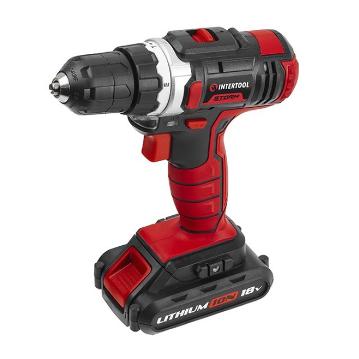 Дриль-шуруповерт акумуляторна INTERTOOL WT-0313, Li-Ion 18В, 25Nm, 2 швидкості: 0-400/0-1500 об/хв, 1 акк.