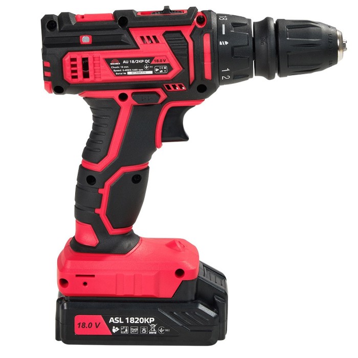 Шуруповерт акумуляторний Vitals AU 18/2KP QC, 18, 2 акк., 2 швидкості, DFR патрон, кейс, LED підсвічування