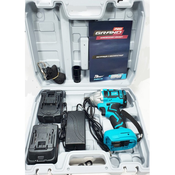 Акумуляторний ударний безщітковий гайковерт Grand АГ-21UBL/PRO (2 акумулятора 21В, 4 Ач, кейс)
