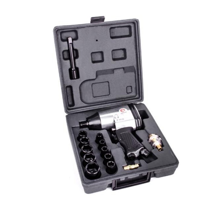 Гайковерт пневматический INTERTOOL PT-1101, в чемодане + набор головок, 17 ед, 1/2''