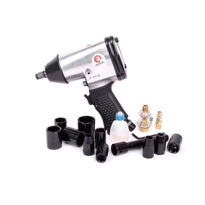 Гайковерт пневматический INTERTOOL PT-1101, в чемодане + набор головок, 17 ед, 1/2''