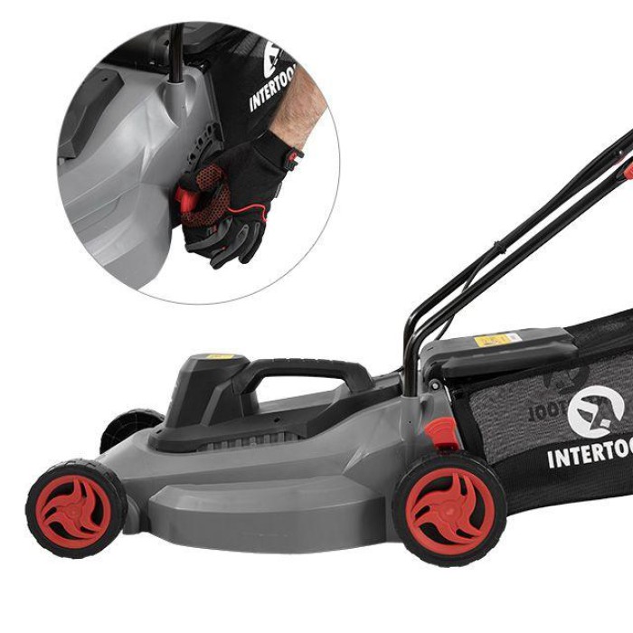Газонокосарка електрична INTERTOOL DT-2262, 1.8 кВт, захват 400 мм, висота зрізу 25-75 мм, контейнер 35 л