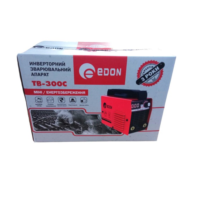 Інверторний зварювальний апарат Edon TB-300C, 220 В, 5.3 кВт, ККД 85%, зварювальний струм 20-300 А, вага 4.2 кг