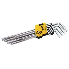 Ключі TORX MasterTool 75-0961, набір 9 шт CrV довгі (Т10-Т50 L90-227мм) Ключі TORX MasterTool 75-0961, набір 9 шт CrV довгі (Т10-Т50 L90-227мм)