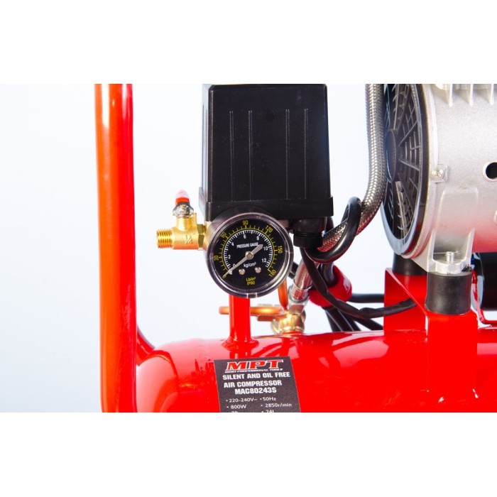 Компресор MPT MAC80243S OIL FREE 24 л, 800 Вт, 1450 об/хв, 7 атм, мідна обмотка, безшумний