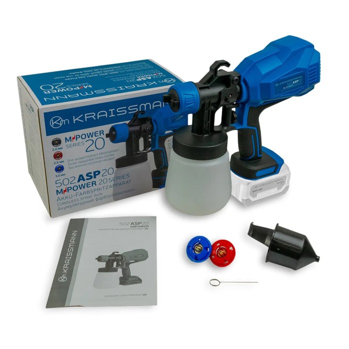 Фарборозпилювач акумуляторний KRAISSMANN 503 ASP 20 MP, без АКБ та ЗП, бачок 1.5 л.,витрата 500 мл/хв