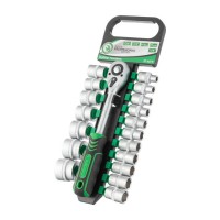 Набір головок INTERTOOL ET-6019, 19 од. 1/2" 8-32 мм з ручкою з храповим механізмом 72 зуба, Cr-V сталь