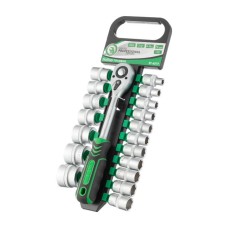 Набір головок INTERTOOL ET-6019, 19 од. 1/2" 8-32 мм з ручкою з храповим механізмом 72 зуба, Cr-V сталь