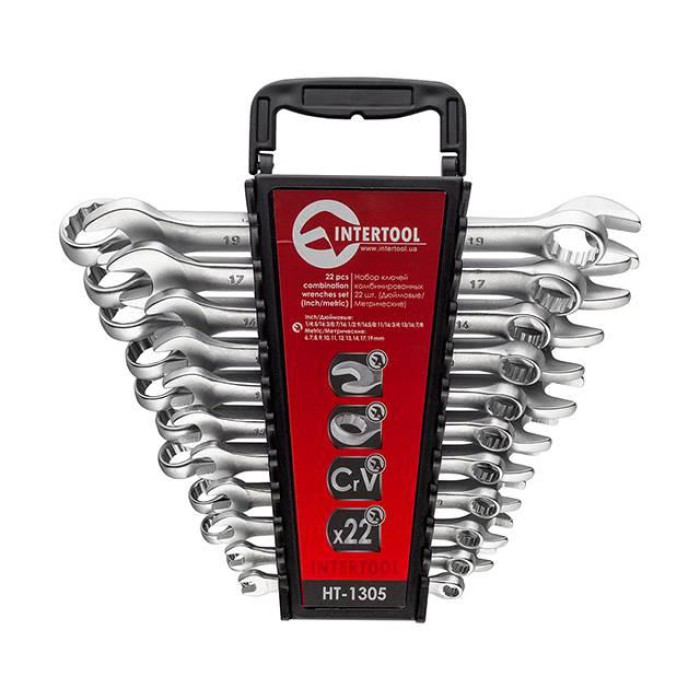 Набір ключів комбінованих INTERTOOL HT-1305, 22 од. дюймових 11 од. метричних 11 од.