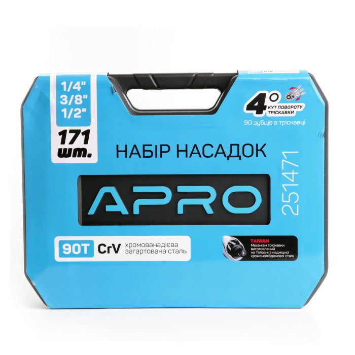 Набір насадок і інструментів CrV  ¼, ⅜, ½  ( 90Т) (171 шт) APRO 251471