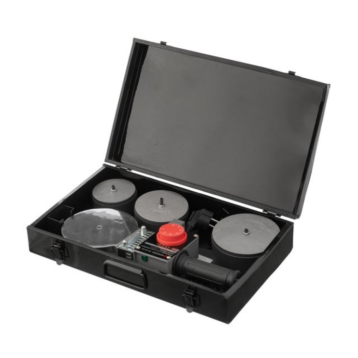 Паяльник для пластикових труб INTERTOOL RT-2113, 1500 Вт, 0-300°C, насадки 75, 90, 110 мм, металевий кейс