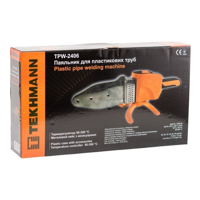 Паяльник для труб Tekhmann TPW-2406, 2400 Вт, температура 50-300 °С, змінні насадки 6 шт, металевий кейс Паяльник для труб Tekhmann TPW-2406, 2400 Вт, температура 50-300 °С, змінні насадки 6 шт, металевий кейс